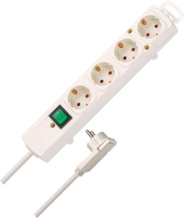 Багаторозеткова розетка 4-місна (багаторозеткова розетка з плоскою вилкою і вимикачем, багаторозеткова розетка з кабелем довжиною