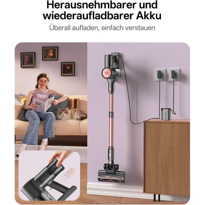 Акумуляторний бездротовий пилосос Vexilar V10PRO (45kPa/450W/45хв) для збирання шерсті тварин, Pinkgold