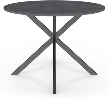 Круглий обідній стіл Jaspe, 6 осіб, стільниця з ефектом бетону, ніжки-павуки, антрацитово-сірий, 110 см
