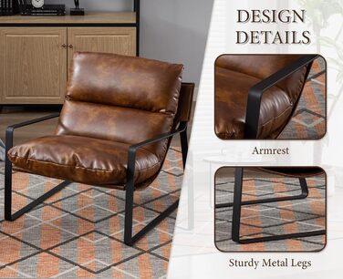 Крісло Chairus з м&39яким покриттям для вітальні, виготовлене зі штучної шкіри, сучасне крісло-гойдалку для спальні з підлокітниками (коричневе)