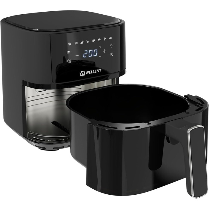 Аерофритюрниця Wellent 4.3 л з оглядовим вікном, фритюрниця для фритюрниці з сенсорним екраном, 8 функцій приготування, можна мити в посудомийній машині, енергозбереження, без олії та приготування з низьким вмістом жиру 4.3 л