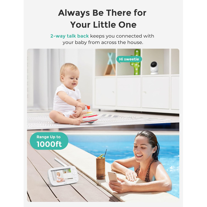 Радіоняня Dr.Care NovaView з 2 камерами - 5-дюймовий дисплей 1080P, ультранизьке випромінювання, акумулятор 5000 мАг, нічне баченн