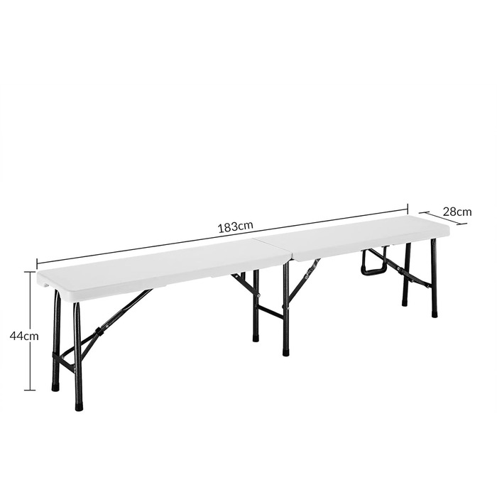Набір з 2 пивних лавок складна 8 осіб 183 см Пластикова розкладна лавка Складна пивний сад Кемпінгова лавка Пивні лавки Набір пивних лавок Садова лавка біла