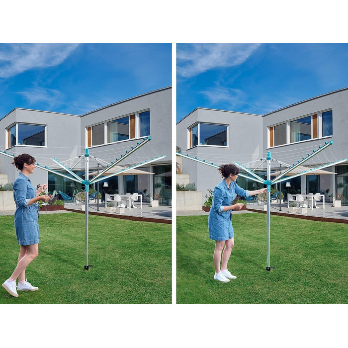 Ротаційна сушильна машина Leifheit Linomatic 500 Easy, втягування лінії для чистої білизни, парасолька для білизни з системою Easy