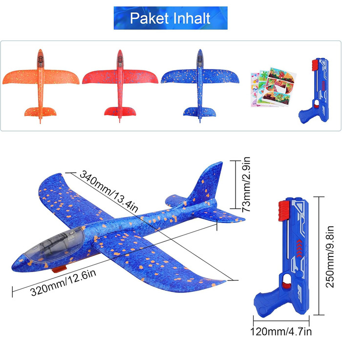 Набір іграшок для запуску літаків 3 літаки Пінопластовий планер Іграшка для запуску літаків зі світлодіодним метанням планера Літак Літаюча іграшка Іграшка для стрільби на відкритому повітрі Подарунки для дітей Хлопчики Хлопчики Дівчатка Вік 3-12 3 шт.