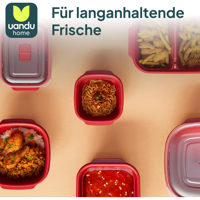 Набір контейнерів для зберігання продуктів Uandu з кришками, 3 шт., підходять для мікрохвильової печі, герметичні контейнери для сипучих продуктів, контейнери для приготування їжі, пластикові контейнери без BPA, червоні, 3 x 1300 мл