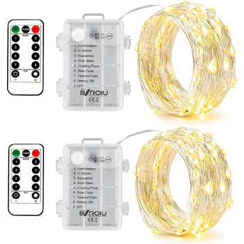 Сріблястий дріт мікро світлодіодні гірлянди на батарейках, 8 програм (теплий білий), 2 шт. и (упаковка 1), 2 x50Leds