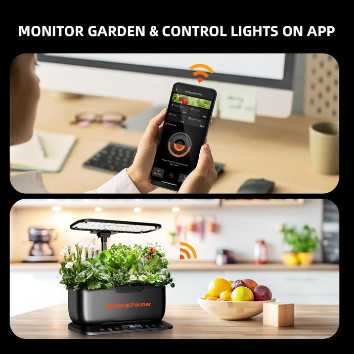 Гідропонна система вирощування Spider Farmer SmartG12, 12 стручків для внутрішнього саду зі світлодіодною лампою для рослин 36 Вт повного спектру, керування APP та WiFi, резервуар для води 6 л, система насосів, автоматичний таймер