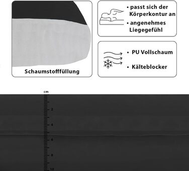 Килимок для кемпінгу ALPIDEX, самонадувний килимок з товстої піни 2,5 см 6 см 10 см, міцний та ізолюючий килимок для вулиці, колір чорний, розміри 200 x 66 x 6,0 см