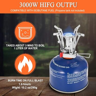 Набір посуду для кемпінгу, 8-предметний набір посуду для кемпінгу з міні-газовою плитою та столовими приборами, кемпінговий посуд для 1-2 осіб, пікніки на свіжому повітрі, походи (8-предметний набір)