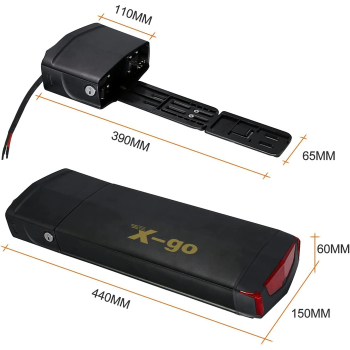 Акумулятор для електровелосипеда X-go з багажником, акумулятор для електровелосипеда 36V 13AH для велосипедного двигуна потужністю 250W 350W 500W, комплект літій-іонного велосипедного двигуна із зарядним пристроєм та безпечним замком