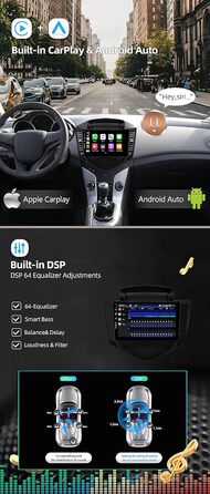 Автомобільна стереосистема JOYX Android 12 підходить для Chevrolet Cruze (2009-2014) - 4G64G - Вбудований DSP/Carplay/Android Auto - Світлодіодна камера заднього виду MIC FREE - 9-дюймовий 2.5D - з керуванням на кермі 4G WiFi BT5.0 DAB