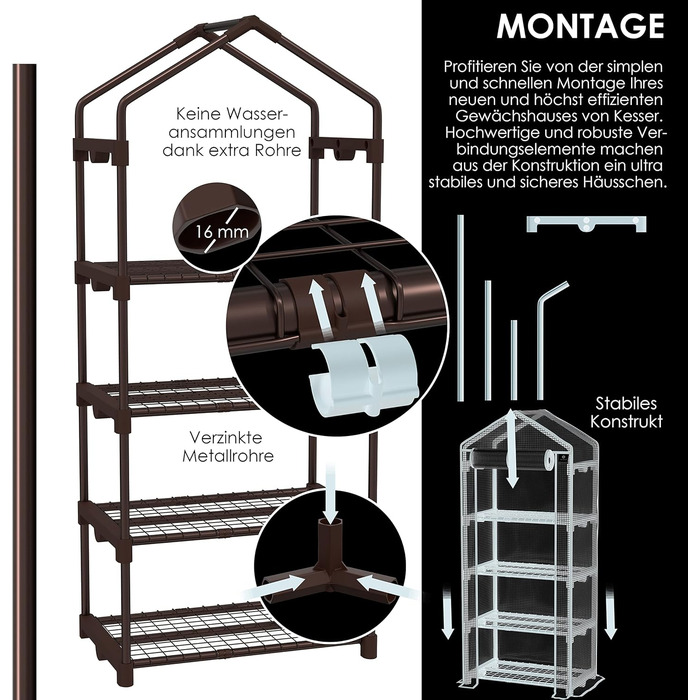 Теплиця з плівки KESSER Premium на 4 поверхи - Теплиця 69 x 50 x 158 см з 4 полицями - компактна, високоякісна культиваційна будиночок, сад, балкон, стабільний і простий у монтажі