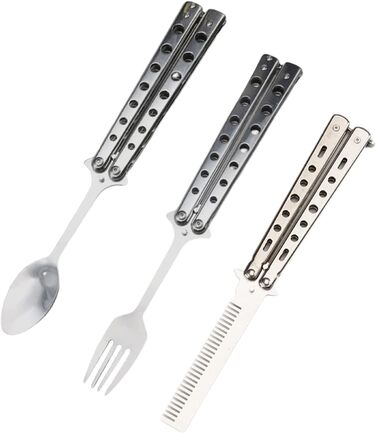 Набір виделок, ложок, гребінців, кемпінгових столових приборів, складний, нержавіюча сталь, для кемпінгу, полювання, подорожей, активного відпочинку, столових приборів для барбекю