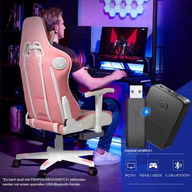 Ігрове крісло GTPLAYER з підставкою для ніг, Bluetooth-колонка, ергономічне офісне крісло, комп&39ютерне крісло, стілець для столу, ПК-крісло з регульованою спинкою, вантажопідйомність 150 кг, рожеве, 84 x 65 x 29 см (Г x Ш x В)