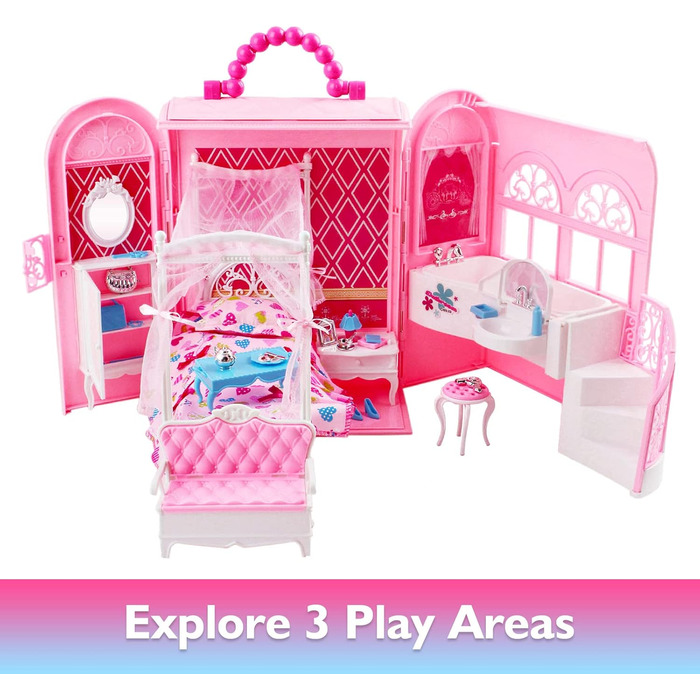 Ляльковий будиночок, Рожева сумка для перенесення Ляльковий будиночок, Складана сімейна іграшка зі спальнею та ванною кімнатою, Портативний ляльковий будиночок заввишки приблизно 46 см з ручкою для перенесення (лялька не входить до комплекту)