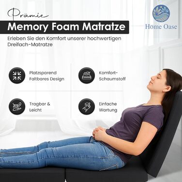 Гостьовий матрац 190x60x7 см Складаний матрац для гостей, кемпінгу, подорожей Компактний, зручний, портативний Зі знімним чохлом, який можна прати