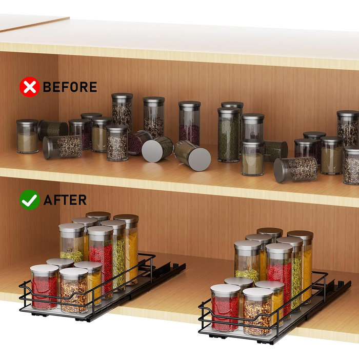 Розсувна підставка для спецій - Організатор для кухні, одношарова/11,2 см Ш x 26,4 см Г x 5,6 см В