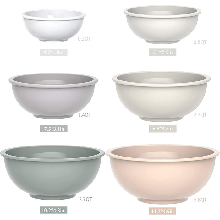 Набір мисок для змішування AIKKIL з 6 шт. , пластикова салатниця Nist з кришкою, миска з кришкою, містить 2 виделки та 4 мірні лож