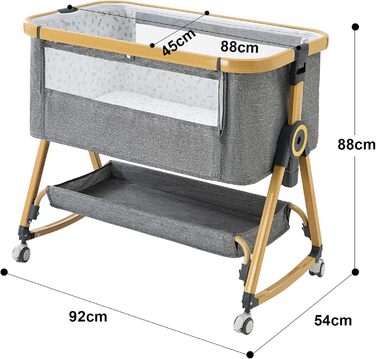 Портативне дитяче ліжко YAZOCO 3-в-1 з дихаючою сіткою та простирадлом, регульованою колискою з кошиком для зберігання (висока версія, сірий колір)