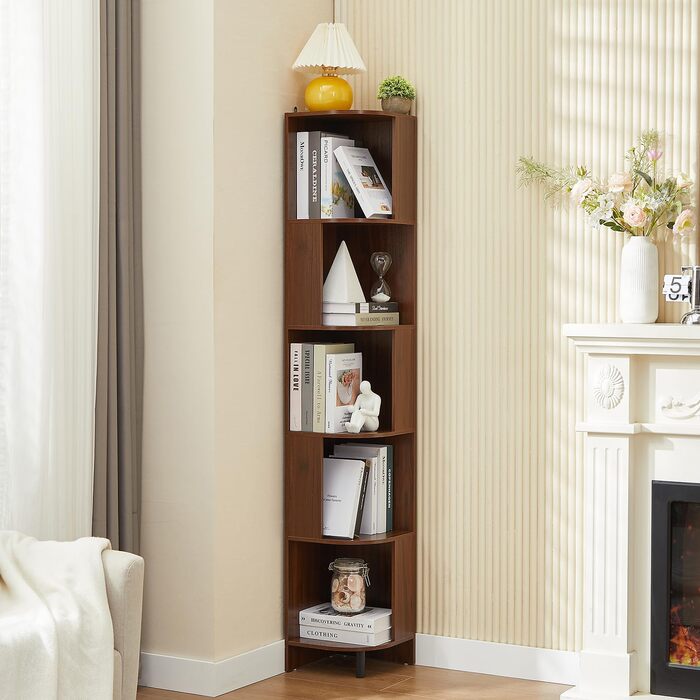 Вінтажна книжкова полиця, книжкова полиця, окремостояча книжкова полиця з 5 полицями, книжкова шафа, кутова полиця, дерев&39яна книжкова полиця, полиця для вітальні, спальні, домашнього офісу, 28,5x28,5x173 см (Ш)