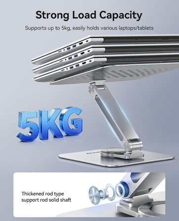 Основа для ноутбука ORICO з регульованою висотою та поворотним механізмом на 360, алюмінієва складана підставка для ергономічної роботи з MacBook Air/Pro та ноутбуками/планшетами 13-17.3, колір сріблястий - ST10
