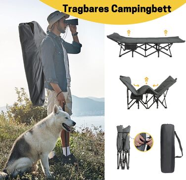 Розкладне кемпінгове ліжко, розкладне гостьове ліжко до 200 кг для використання в приміщенні, на вулиці, на пляжі та в саду (сіре)
