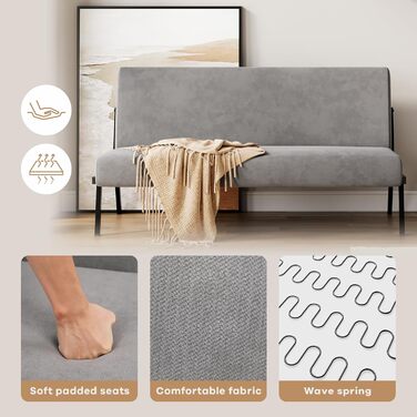 Двомісний диван Dripex, сучасний тканинний диван з металевим каркасом, диван-ліжко зі спинкою, двоспальний диван для вітальні/спальні, вантажопідйомність 150 кг, 112 x 75 x 68 см, сірий