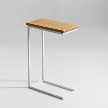 Маленький приставний столик-диван Чорно-білий дерев&39яний столик для ноутбука С-подібний столик для дивана Приставний столик піднос дубовий столик-ліжко тумбочка тумбочка високий столик для ноутбука для дивана маленький столик для вітальні (CWH) каркас б