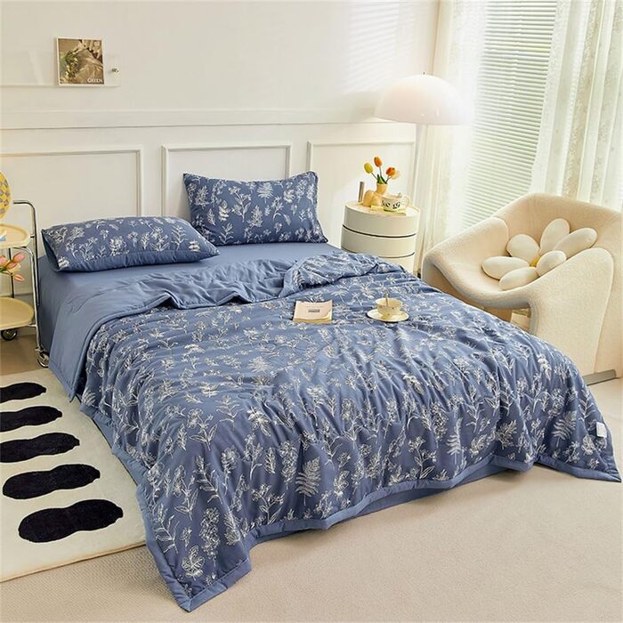 Покривало Mateju, стьобане візерунок, плед з мікрофібри, дихаючий, легкий, тонкий літній плед, м&39який стьобаний плед для дивана-ліжка (синій, 180*200 см) синій 180*200 см