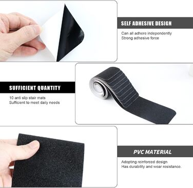 Самоклеючі, нековзні сходинки, 10 шт. , 60x10 см, для дерев&39яних сходинок та підлоги, чорні
