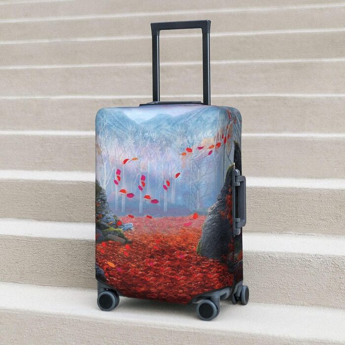Чохол для валізи Червоне листя, камяний мох - еластичний захист від подряпин та пилу, чорний, розмір 85
