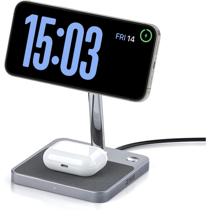 Зарядний пристрій ZIKE 2-в-1 з MagSafe, бездротова зарядна підставка для iPhone 15 Вт з охолодженням, швидка зарядка з охолодження