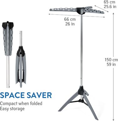 Вішалка для одягу Tatkraft Pine кінь, ротаційна сушарка для кемпінгу, нержавіюча сталь, компактна складна, сіра