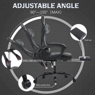 Ігрове крісло вантажопідйомністю 150 кг, офісне крісло з підставкою для ніг, ігрове крісло з регульованою поперековою опорою, ігрове крісло зі штучної шкіри, дитяче ігрове крісло з регульованою висотою, сірий, стандартна модель сірого кольору