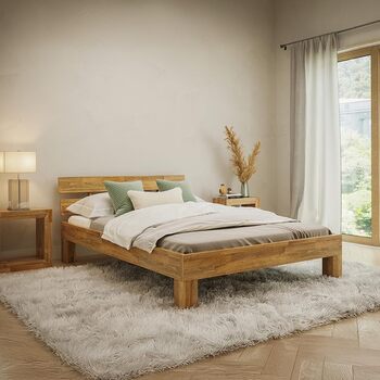 Ліжко Skølm Floki з масиву дуба 140x200 см - високоякісний каркас ліжка - каркас ліжка з узголів&39ям - ліжко з натуральної промасленої деревини - 140x200 см ліжко, що підходить як двоспальне ліжко - футон 140 x 200 см з узголів&39ям - дуб