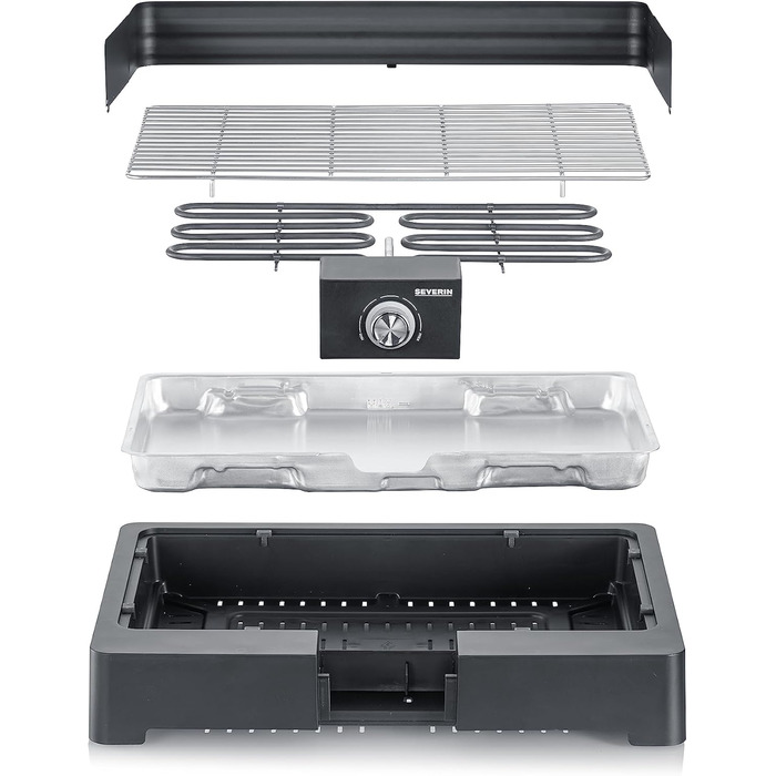 Настільний гриль SEVERIN з решіткою з нержавіючої сталі для використання в приміщенні і на відкритому повітрі, електричний гриль з