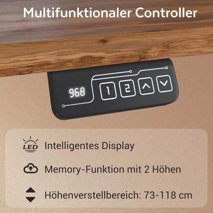 Стіл з регульованою висотою 120 x 60 см з функцією пам&39яті, Міцний стіл з електричним регулюванням висоти, стіл для роботи сидячи та стоячи, регульований комп&39ютерний стіл, стіл для роботи стоячи, коричневий, 120 x 60 см