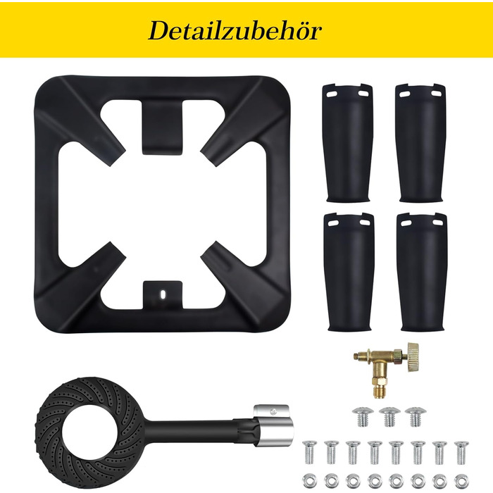 Газова плита BACOENG 10 кВт, 4-нога кемпінгова плита Wok, включаючи шланг 1,5 м та регулятор тиску 50 мбар, 4-нога газова плита для кемпінгу та використання на свіжому повітрі