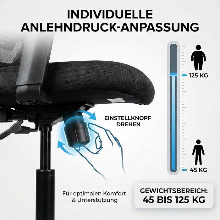 Офісний стілець Start для домашнього офісу та бізнесу, з багатьма ергономічними функціями, ергономічний та компактний, дуже простий у використанні, без підлокітників, вантажопідйомність до 125 кг