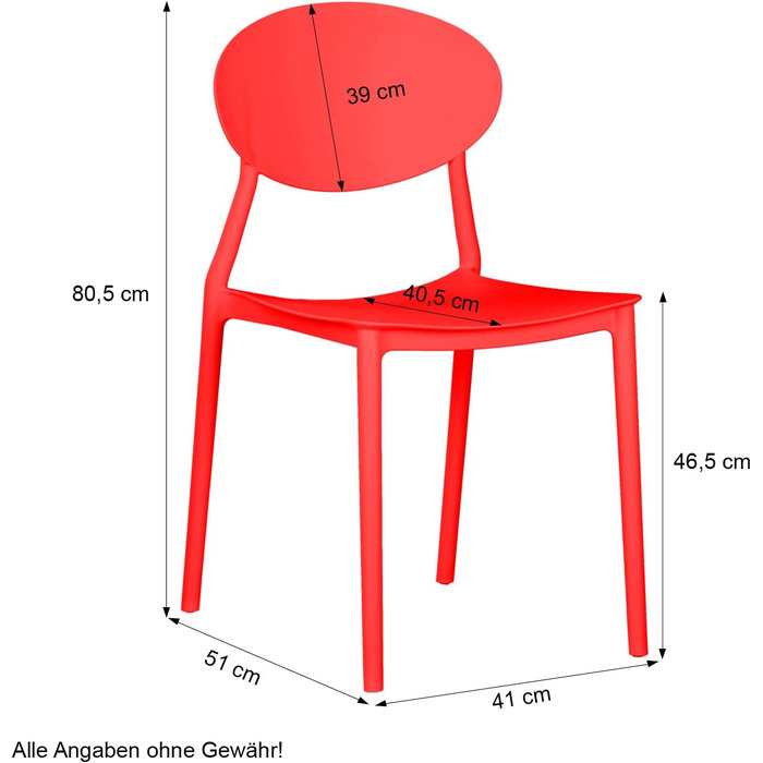 Садовий стілець пластиковий штабельований червоний набір з 4 стійких до атмосферних впливів стільців для садових меблів Modern, 4u 2450