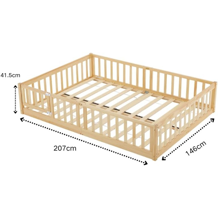 Дитяче ліжко LEADZM 2-в-1 Монтессорі з відкритими дверима, захистом від падіння та рейковою основою, дитяче ліжечко, підліткове, односпальне ліжко (натуральний розмір 140x200) - 2 розміри, вантажопідйомність до 300 кг, трансформоване