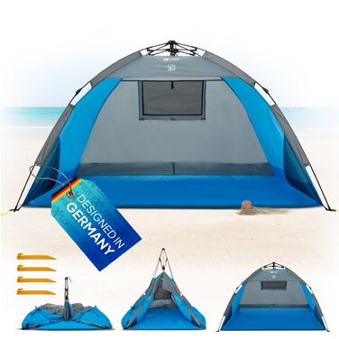 Автоматичний пляжний намет EXPLORER із захистом від ультрафіолету 80 190x100x110 см Компактний розмір, легкий та швидке встановлення за лічені секунди, пляжний намет, сонцезахисний козирок, автоматичний вітрозахисний козирок, синій