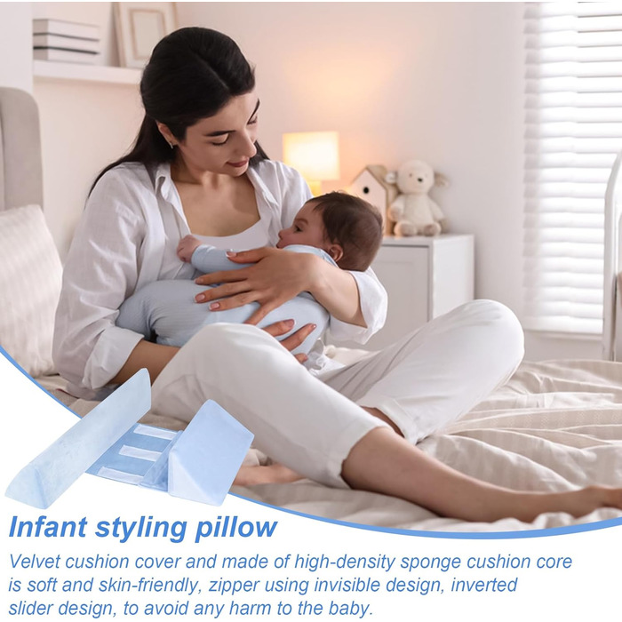 Позиціонуюча подушка, клиноподібна подушка 43x10x10 см, регульована, подушка з боковою підтримкою, знімна позиціонуюча подушка, ватний диск зі спинкою, подушка для сну на боці з антискочуванням, синя