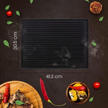 Чавунна пластина для гриля CLP I для газового гриля, вугільного гриля та електричного гриля, колір антрацит, розмір 41,3x30,5 см 41,3x30,5 см Антрацит
