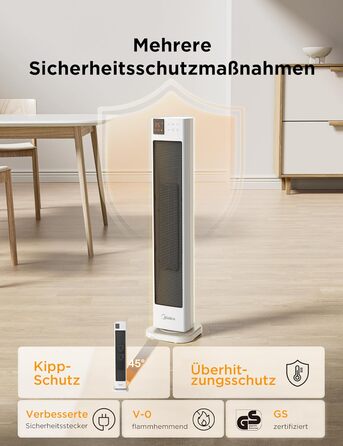 Енергозберігаючий тихий тепловентилятор Midea NTH20-22GR(WH) з пультом дистанційного керування, керамічний тепловентилятор PTC 200