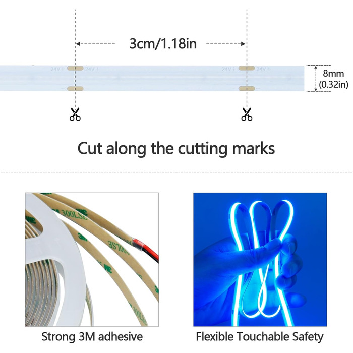 Світлодіодна стрічка 3000K Світлодіодна стрічка Теплий білий 384 світлодіоди/м Світлодіодна стрічка Самоклеюча CRI 93 Висока яскравість 6800 лм Неводонепроникна світлодіодна стрічка IP20 для прикраси внутрішнього будинку (тільки стрічка) (Синій, 10 метрів