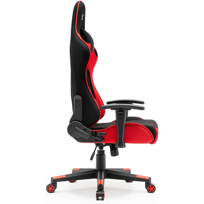 Тканинне ігрове крісло SRACER R6, ігрове крісло до 130 кг, гоночне крісло з підголівником, з поперековою опорою, з 2D підлокітниками, чорно-червоне