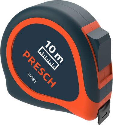 Рулетка Presch 10м - Міцна професійна рулетка, заклепана з затискачем для ременя та системою втягування - рулонний метр 10 м з гальмом 10 м