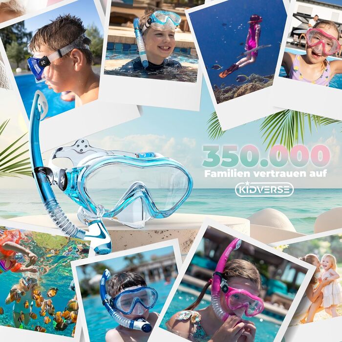 Набір для сноркелінгу KIDVERSE для дітей - Маска для дайвінгу з трубкою для дівчаток та хлопчиків - Маска для дайвінгу з ремінцем - Маска для дайвінгу - Маска для дайвінгу з трубкою для носа, набір для аквапарку для дітей 5-16 років